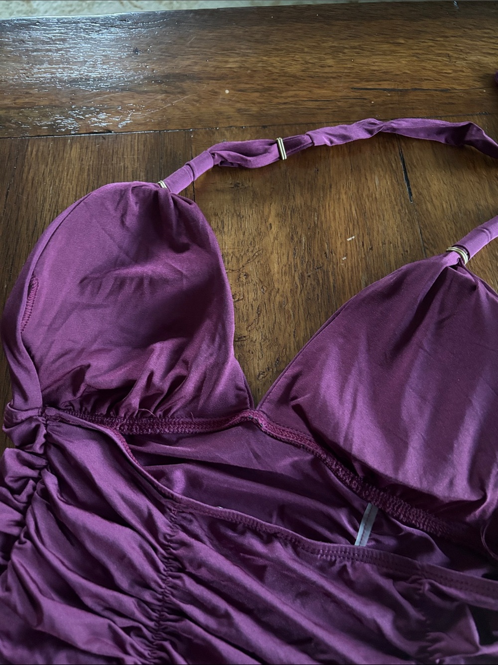 Vitamin A Ruched Halter Tankini Set in Plum - Picture 6 of 16